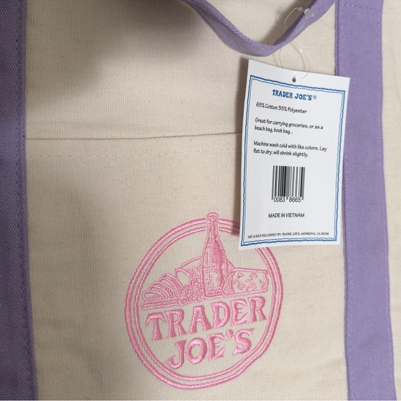 Trader Joe's Large Lavender Tote Bag NEW With Tags - Picture 8 of 8
